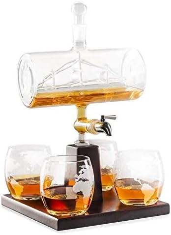 A józanság Whiskys Üveget Szett 4 Szemüveg & Tölgyfa Állni, Egyedi Ital Adagoló Whisky, Rum& Alkohol Whiskey