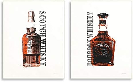 Stupell Iparágak Üveg Whiskey Üveg Barna Fekete Alkoholos Italt, amelyet Avery Tillmon Művészet, 2db,