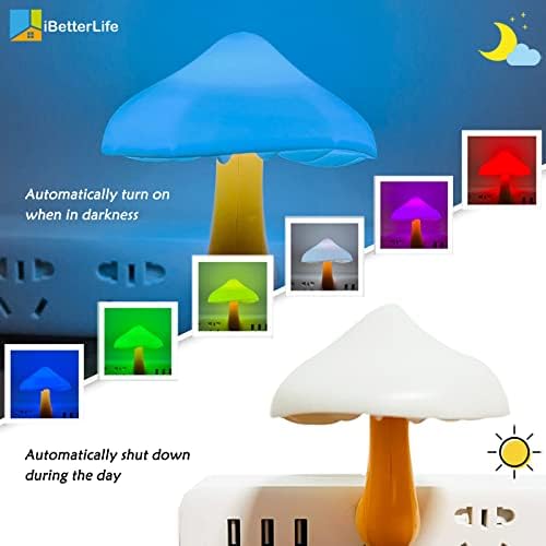 iBetterLife Gomba Érzékelő LED-es Éjszakai Fény - [3 Csomag] Plug-in 7 színváltó Mágikus Gomba Lámpa,