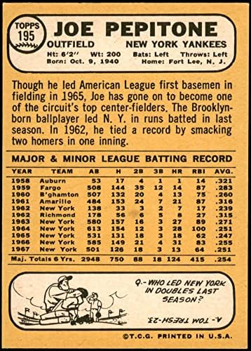 1968 Topps 195 Joe Pepitone New York Yankees (Baseball Kártya) (Vissza az Arany Színű) NM/MT Yankees