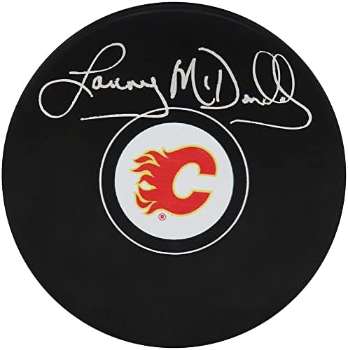 Lanny McDonald Aláírt Calgary Flames Logó Jégkorong - Dedikált NHL Korong
