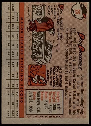 1958 Topps 25 Nem Drysdale Los Angeles Dodgers (Baseball Kártya) Dean Kártyák 5 - EX Dodgers