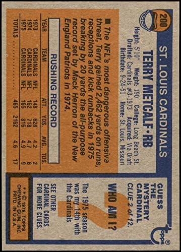 1976 Topps 200 Terry Metcalf St. Louis Cardinals-FB (Foci Kártya) NM/MT+ Cardinals-FB Long Beach St