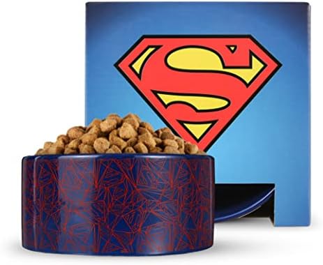 DC Comics Superman Logo Kerámia kutyaeledel Tál, 3.5 Cups | 6 hüvelyk Superman Képregény kutyatál, Kék