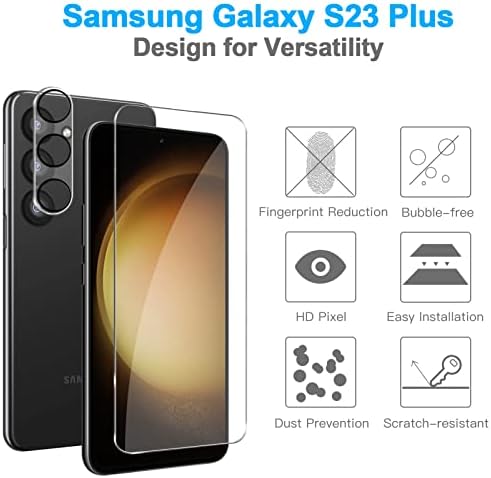 Qoosea képernyővédő fólia Samsung Galaxy S23 Plusz Edzett Üveg Kamera Lencséjét Védő Buborék Szabad karcálló